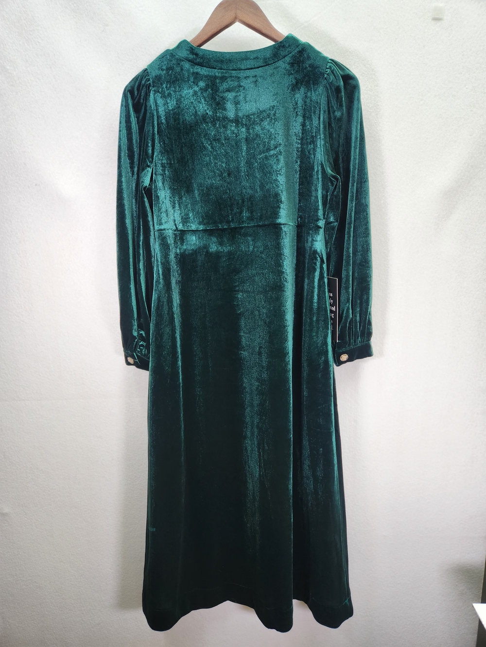 Elegant Emerald Green Velvet Midi Dress with Long Sleeves and Pockets Size S - Picture 5 of 13